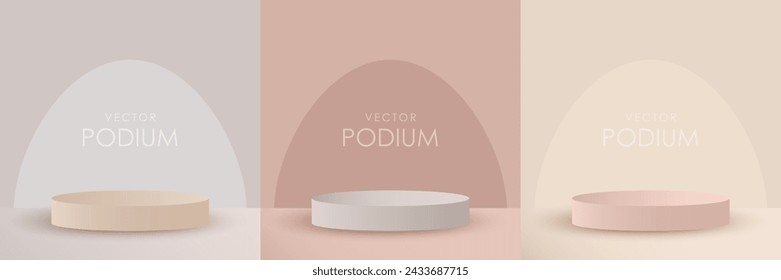 Conjunto de podios vectoriales de fondo redondo para mostrar varios productos. Fondo de podio para presentaciones de marketing, diseño de tarjetas de comercio de productos.