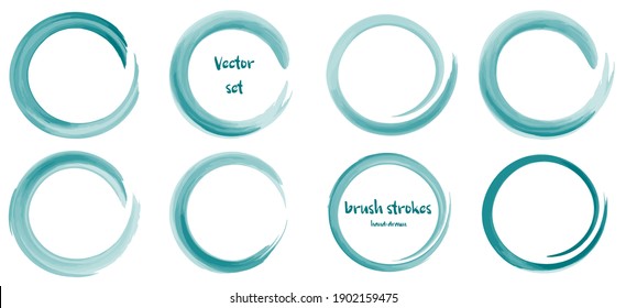 Set of vector round brush strokes in a watercolor style.