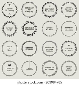 Set Of Vector Round And Circle Ornament Frames For Copyspace Design. Monochrome Design Elements.