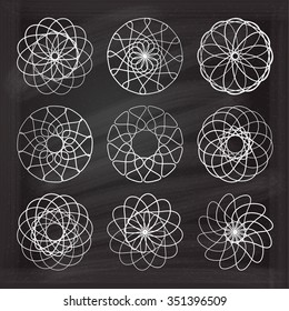 Set of vector round design elements on the chalkboard