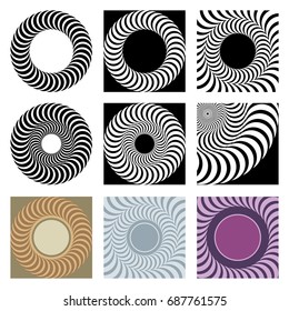 Set of vector round design elements made of swirling lines of different variation
 and colors. Abstract background. 