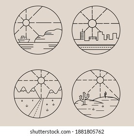 Set vector round emblems. Linear vector signs