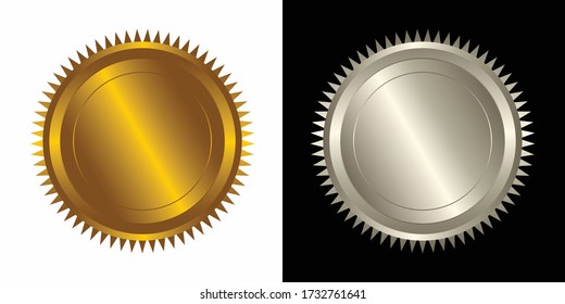 Set vector round golden and silver badge isolated, seal stamp gold luxury elegant banner icon, Vector illustration certificate silver foil seal or medal isolated.