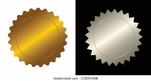 Set vector round golden and silver badge isolated, seal stamp gold luxury elegant banner icon, Vector illustration certificate silver foil seal or medal isolated.