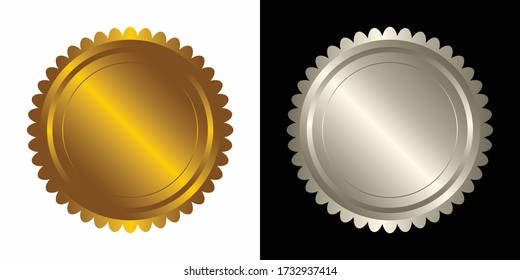 Set vector round golden and silver badge isolated, seal stamp gold luxury elegant banner icon, Vector illustration certificate silver foil seal or medal isolated.