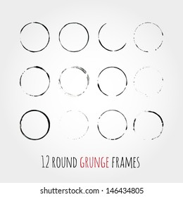 Set of vector round grunge frames. Hand drawn ink elements.  Abstract shapes isolated