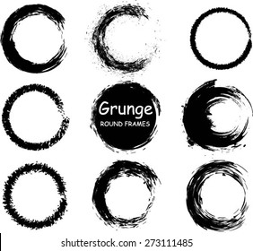 Set of vector round grunge frames. Hand drawn ink elements. Abstract shapes isolated on white background. Watercolor background. Retro background. Vintage background. Design elements for your design.