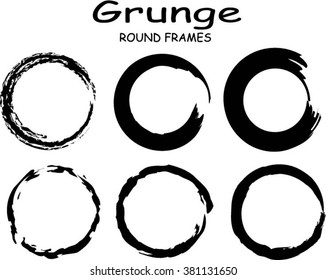 Set of vector round grunge frames. Hand drawn ink elements. Abstract shapes isolated on white background. Watercolor background. Retro background. Vintage background. Design elements for your design.