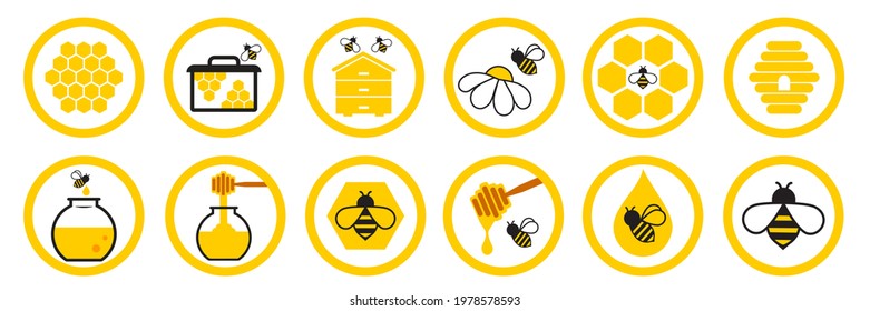 set with vector round honey jar labels