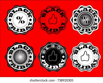 Set of vector round labels design for Black Friday sale to encourage consumers to buy goods. White, black, gradient and transparent stamps