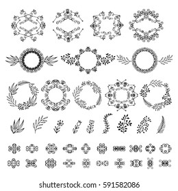Set vector round ornaments. Vintage decorative elements. Hand drawn background.