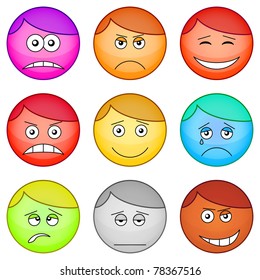 Set of the vector round smilies symbolising various human emotions