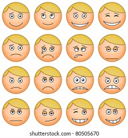 Set of the vector round smilies symbolising various human emotions