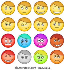 Set of the vector round smilies symbolising various human emotions