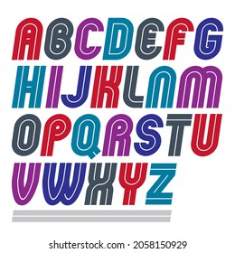 Set of vector rounded bold capital alphabet letters made with white lines, can be used in poster creation for social or commercial announcement 