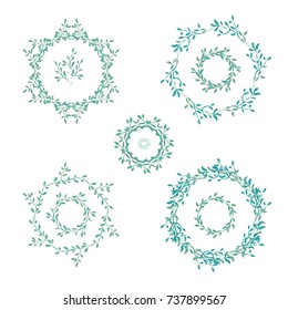 Set of vector rounded frames with  mistletoe plant  on white background, Christmas decoration