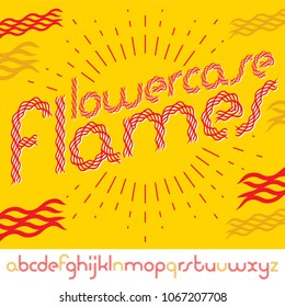Set of vector rounded lower case English alphabet letters isolated created using burning fire 
