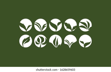 Set Vector Royalty Logo Design Inspiration Green Leaf Icons