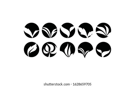 Set Vector Royalty Logo Design Inspiration Green Leaf Icons