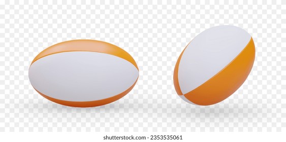 Set of vector rugby balls. Colored isolated oval balls for American football. Realistic accessory for team play, competition. Icon for sports site, application, game