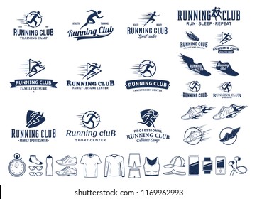 Set of vector running logo, labels and icons for sport organizations, tournaments and marathons.