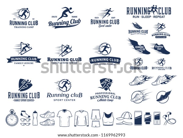 Set Vector Running Logo Labels Icons Stock Vector (Royalty Free ...