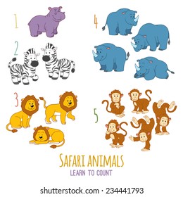 Set of vector safari animals: easy learn to count