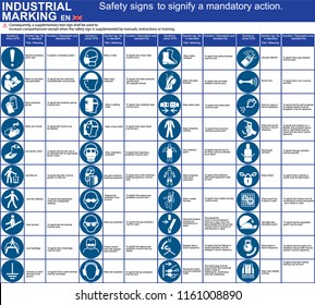 Set of vector safety ISO signs, symbols to signify a mandatory action for applications by workers. International standard symbols. Vector graphic warning  symbols, marks.  Public infographic signs