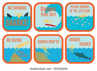 Set of vector safety signs at the beach