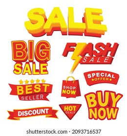 Set Vector of Sale Discount.Sale,Big Sale,Flash Sale,Best Seller,Shop Now,Special Offer,Hot Deal,Buy Now.