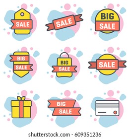 Set of vector sale icon with ribbon element 