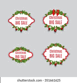 Set of vector sale labels. Christmas big sale. New year sale. Set of Christmas design elements