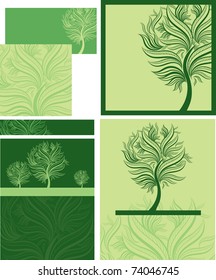 Set of vector samples of design with decorative spring tree