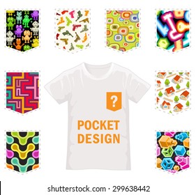 Set of Vector Samples for Pocket Design. Isolated Textures for T-Shirt Design. Modern Fashion Art