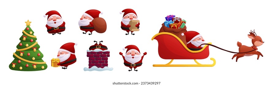 Set of vector Santa Claus isolated on white background