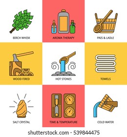 Set of Vector Sauna Icons made in Modern Style. Easy to Use. Perfect for Your Project.