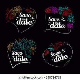 Set of vector Save The Date, Wedding Invitation. Handdrawn flowers template 