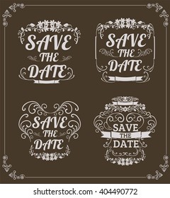 set of vector Save The Date Wedding invitation Card On brown background With Chalk vector format eps 10