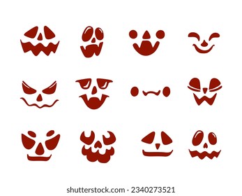 Set of vector scary faces in cartoon style.