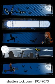 Set of vector scary Halloween banners