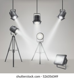 Set of vector scenic spotlights on a gray background.