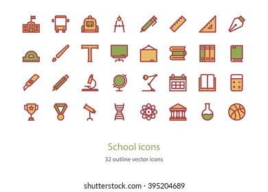Set of vector School Education outline icons. Colorful.
