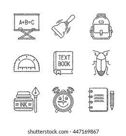 Set of vector school icons in sketch style