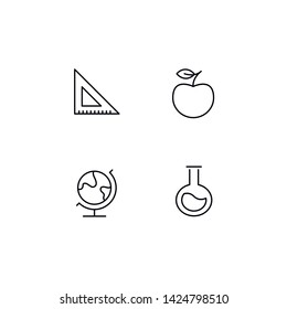 Set of vector school theme icons. Subject collection of black pictogram math, physics, geography, chemistry isolated on white background. Modern design elements for invitation, graduation