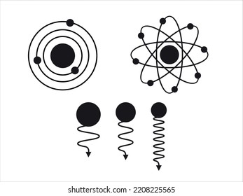 Set of Vector science model of Atom. Around the atom, gamma waves, protons, neutrons 
and electrons. Vector icons of atom molecule on isolated background.
