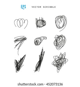 Set of vector scribbles. Sketchy drawings. Design elements illustration. May use as brush.