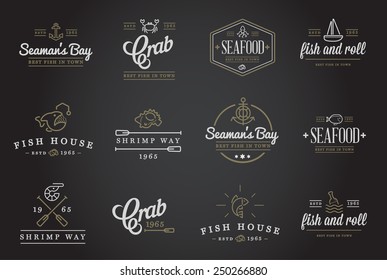 Set Of Vector Sea Food Elements And Sea Signs Illustration Can Be Used As Logo Or Icon In Premium Quality