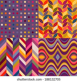 Set of Vector Seamless Abstract Backgrounds, Retro Multicolored Patterns
