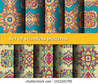 Set of vector seamless abstract pattern. Background for design and fashion. Arabic, Indian patterns