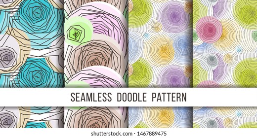 Set of vector seamless abstract pattern, curved lines, grunge boho background. Dynamical rippled surface, hipster curvature